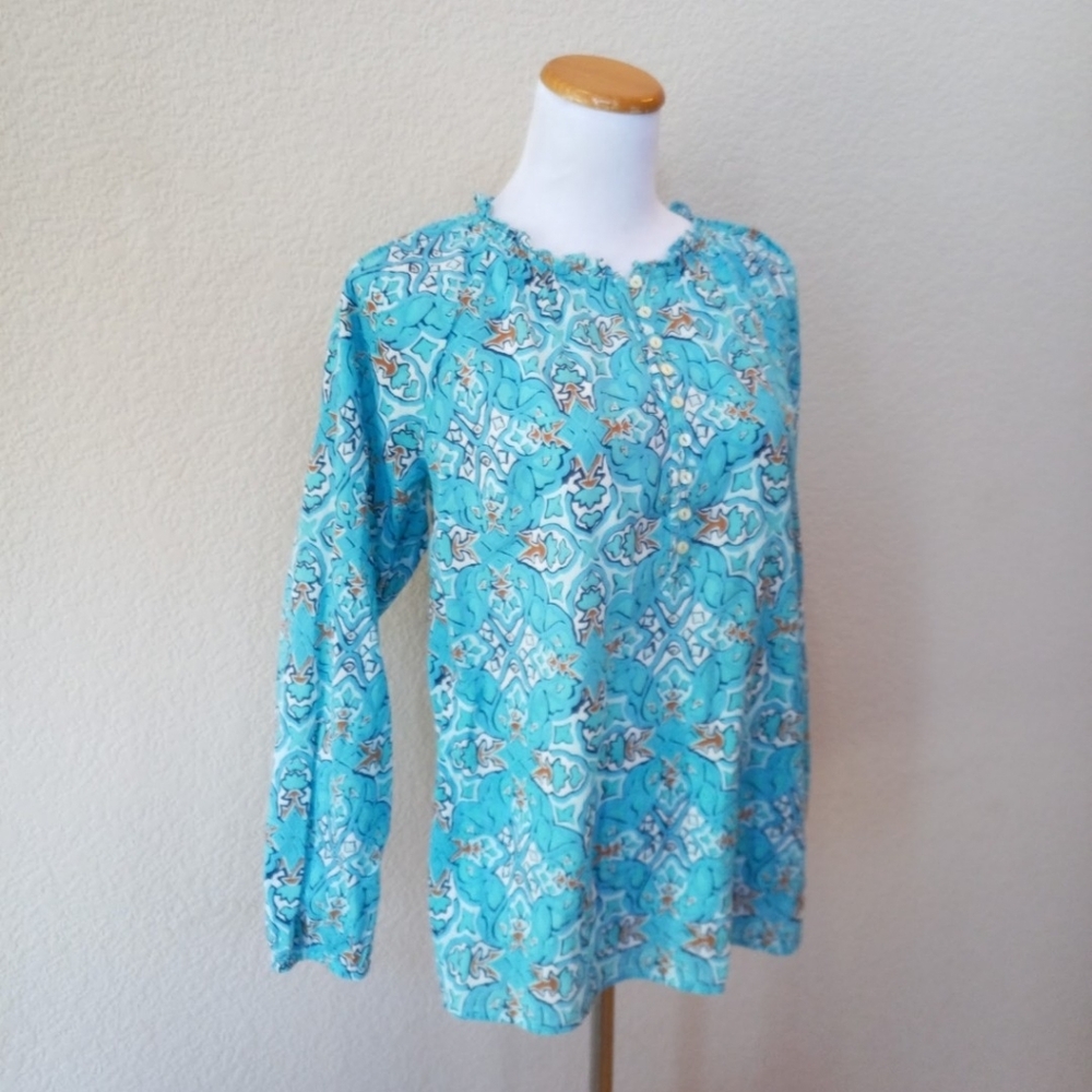 Talbots blue cotton printed blouse - Picture 6 of 9